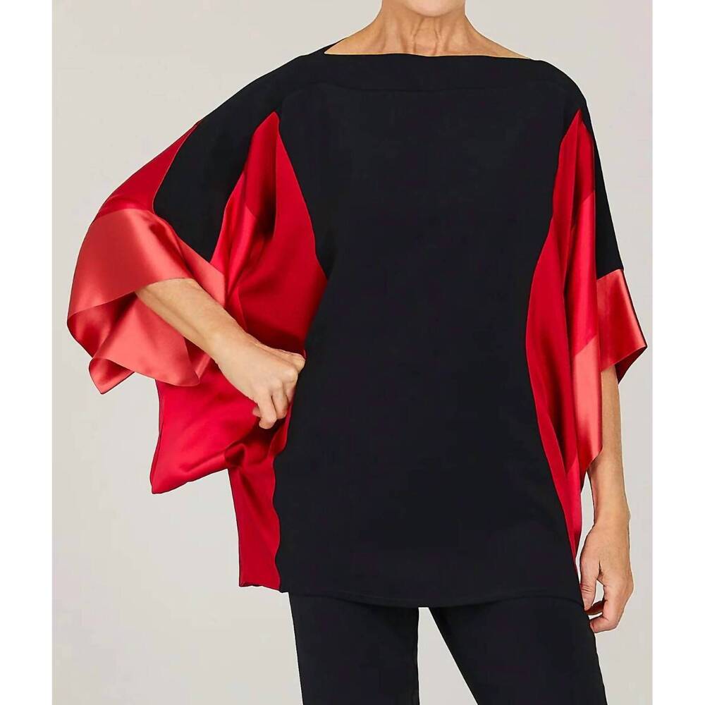 NEW EMMELLE silk tunic with contrast satin bands in sunrise